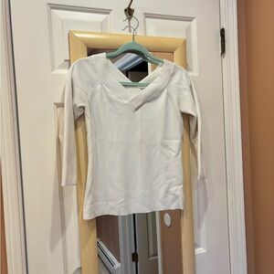 Vintage 90s Ann Taylor LOFT White Ribbed V-Neck Sweater M